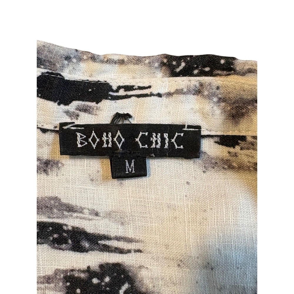 Boho Chic Linen Abstract Print Button Down Shirt … - image 8